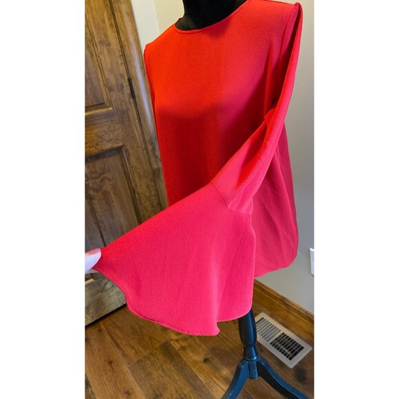 Wayf Blouse Size Medium Top Red Long Bell Sleeves Keyhole Tie Back Dressy Classy - Picture 3 of 12
